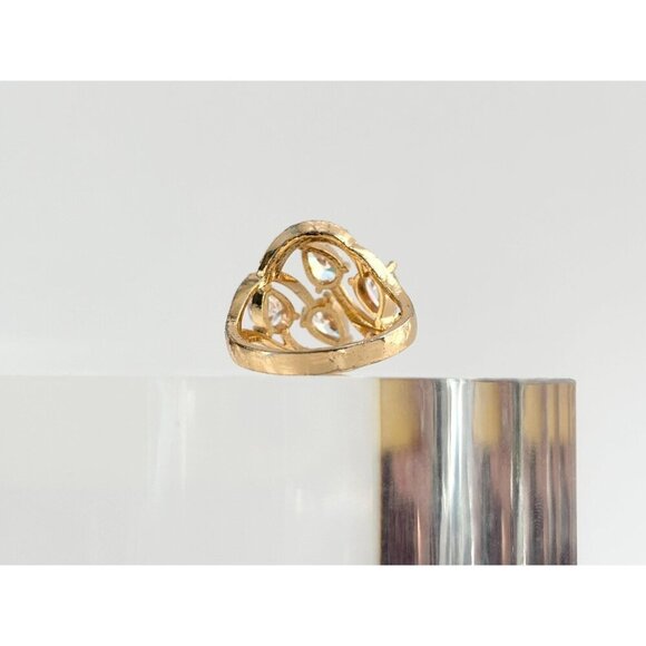 Pear Cut CZ Gemstone Swirl | Art Nouveau Vintage Gold Tail Ring - sz 8.75 - Picture 4 of 10